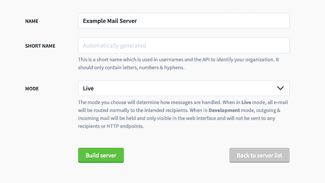 The Postal Configure Mail Server Page The Postal Configure Mail Server Page