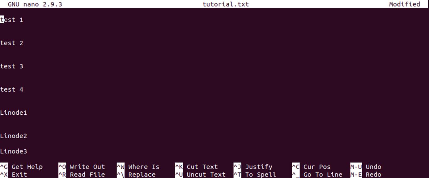 Opening the sample file in nano. updated contents in the file