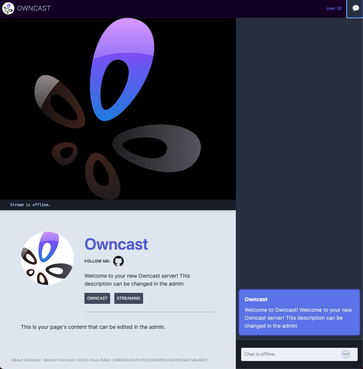 owncast.png ‘The Owncast stream view’